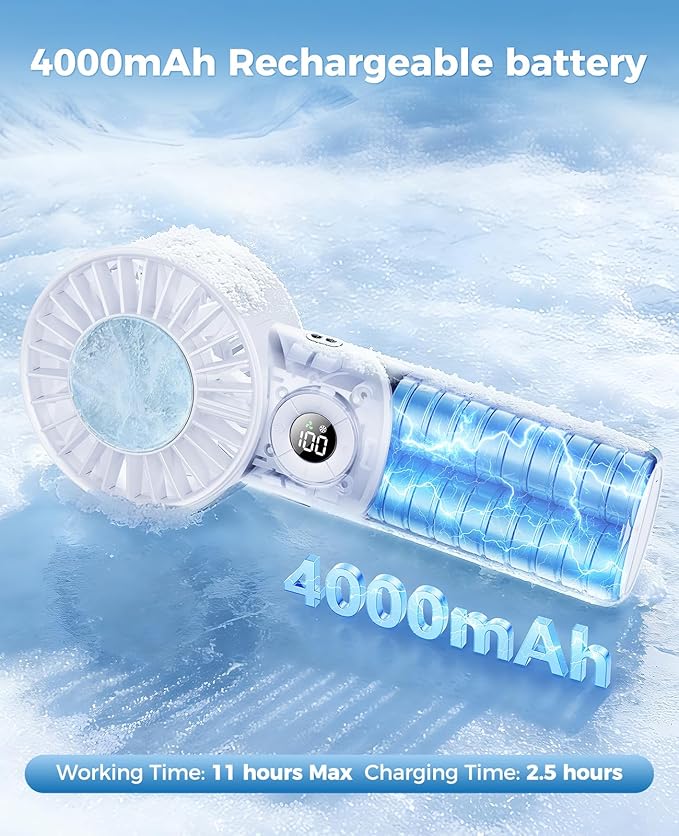 2026 Upgrade 3 In 1 Handheld Portable Turbo Fan with Ice Cooler,Rechargeable 100 Speed Mini Personal Fan 10500 RPM Small Pocket Fans Makeup fan for Outdoor,Office,Camping,Travel-White