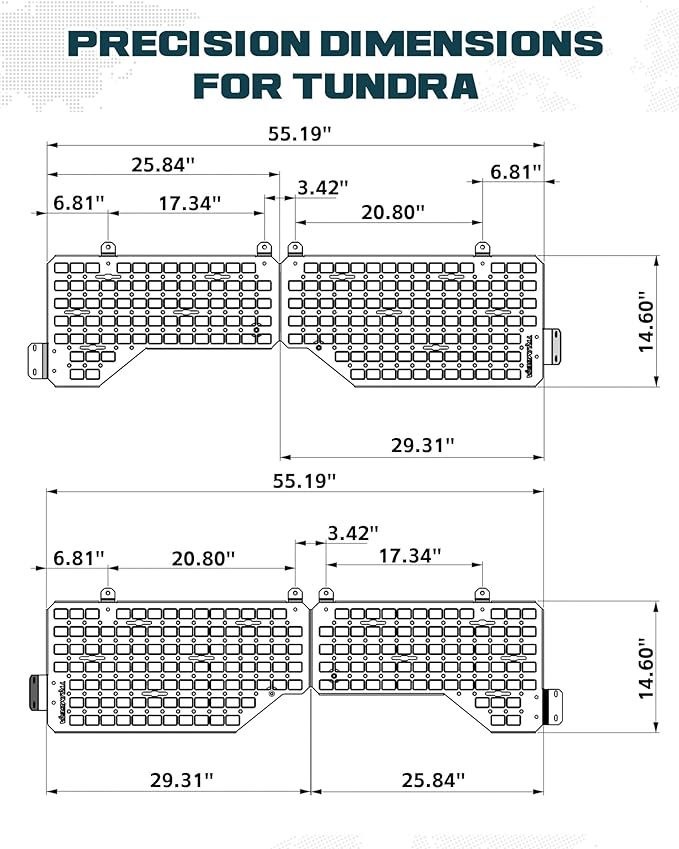 Trumgeta Heavy-Duty Side Bed MOLLE Panel Fit for 2007-2021 Toyota Tundra, Military-Grade Aluminum Truck Bed Storage Panel, 300lbs Load Capacity