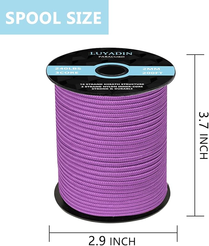 Paracord 240lb - Diameter 2mm Micro Utility Cord -3 Strand Parachute Spool Cord - 100ft 200ft,Paracord for Camping,Hiking,Fishing,Outdoor and DIY