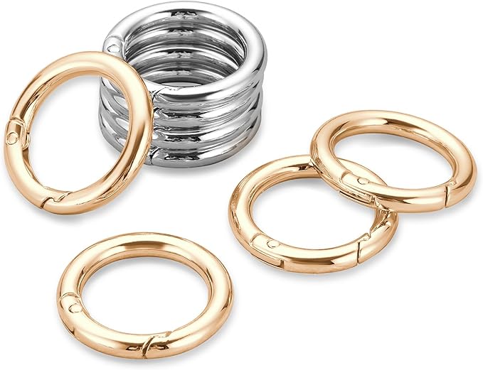 Gkeygo Key Ring Clip, 4/5 Inch Keychain Rings, 8 Pack Round Carabiner Clip for Keys, Buckle, Bags, Purses - Key Chain Hooks Replacement Keychains Lanyard DIY Crafts - Gold, Silver