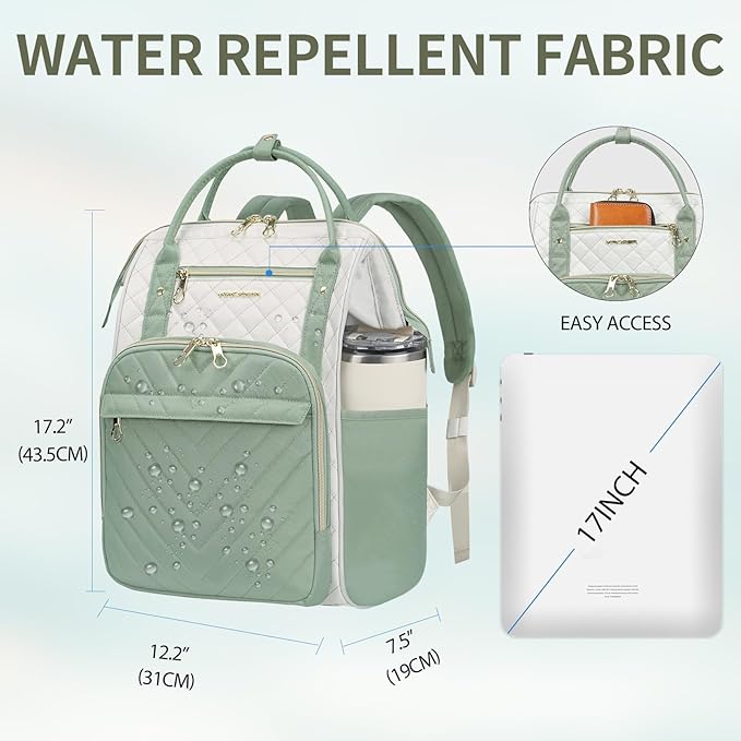 KROSER Laptop Backpack 17" Stylish Backpack Water Repellent College Casual Daypack Travel Business Work Bag for Men/Women-Beige/Light Green
