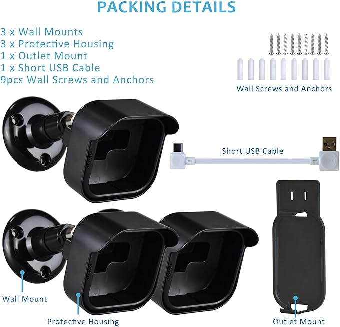 GoHonor All New Blink Outdoor 4th Gen Camera Mounting Brackets,3 Pack Weatherproof Protective Housing and 360 Degree Adjustable with Sync Module Wall Mount (Blink Camera is Not Included)
