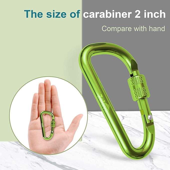 6PCS Carabiner Keychain, 2 inch Aluminum D-Clip Caribeener with Hook