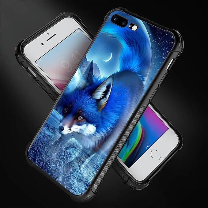 for iPhone 7 Plus/8 Plus Case, Snowy Mountain Fox Lake Pattern Graphic Design for Girl Boy, Soft Silicone Hard Acrylic Shock Protection
