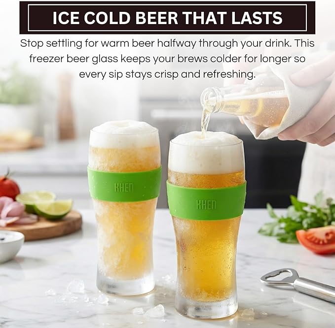 Frozen Pint Beer Glasses - Freezable Mugs Freeze Chiller, Birthday Gifts Him, Men, Dad, Guys, Cooling Cups 12oz Unbreakable Acrylic, Double Walled Insulated Glass Gift, Iced Coffee Tumbler, 2 Set