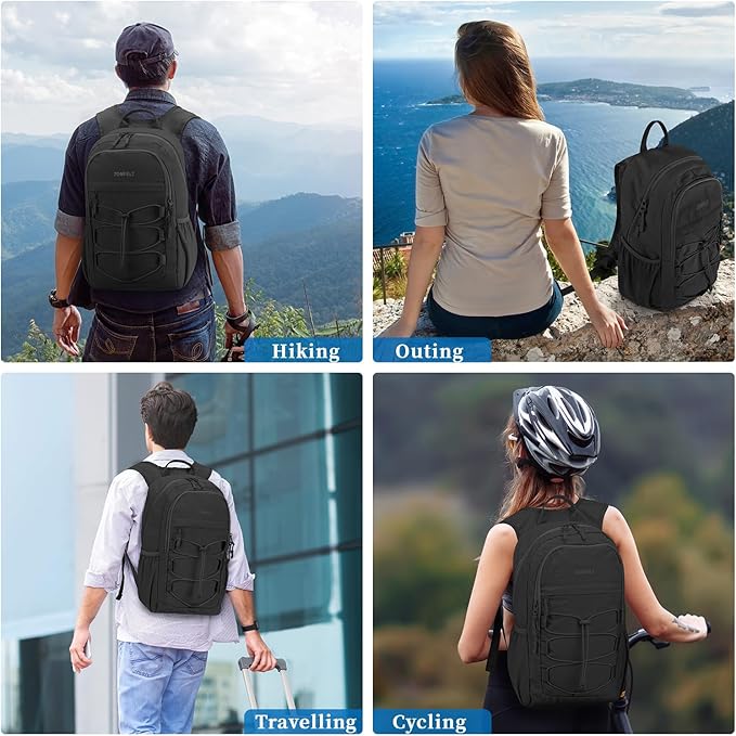 ZOMFELT Hiking Backpack for Women Men, 25L Lightweight Packable Backpacks for Trip, Water Resistant Small Travel Backpack, Foldable daypack for Hiking, Walking, Cycling, Camping, Black