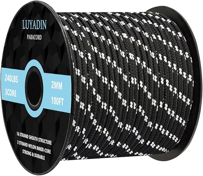 Paracord 240lb - Diameter 2mm Micro Utility Cord -3 Strand Parachute Spool Cord - 100ft 200ft,Paracord for Camping,Hiking,Fishing,Outdoor and DIY