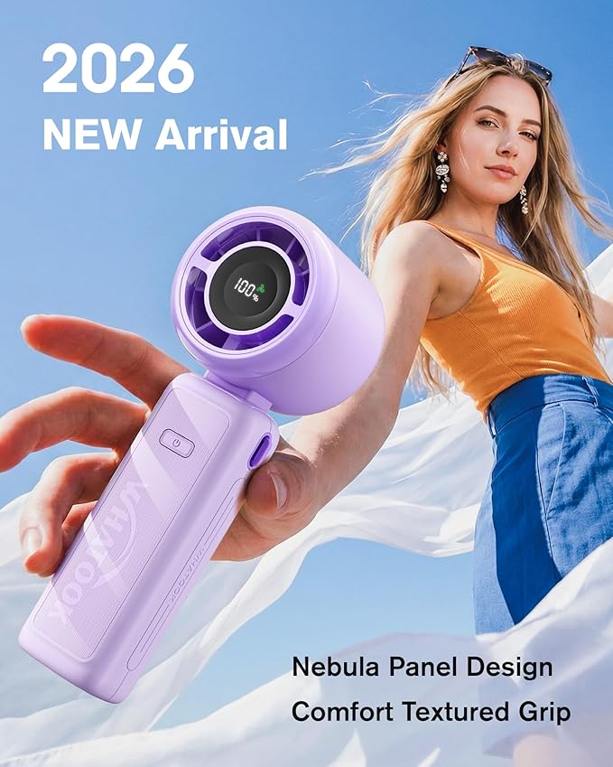 WHATOOK Portable Personal Handheld Fan: High Speed Cooling Fan, 12 Hours Battery Life, USB Rechargeable, Small Essentials for Women Cruise Travel, Beach Vacation (Purple)