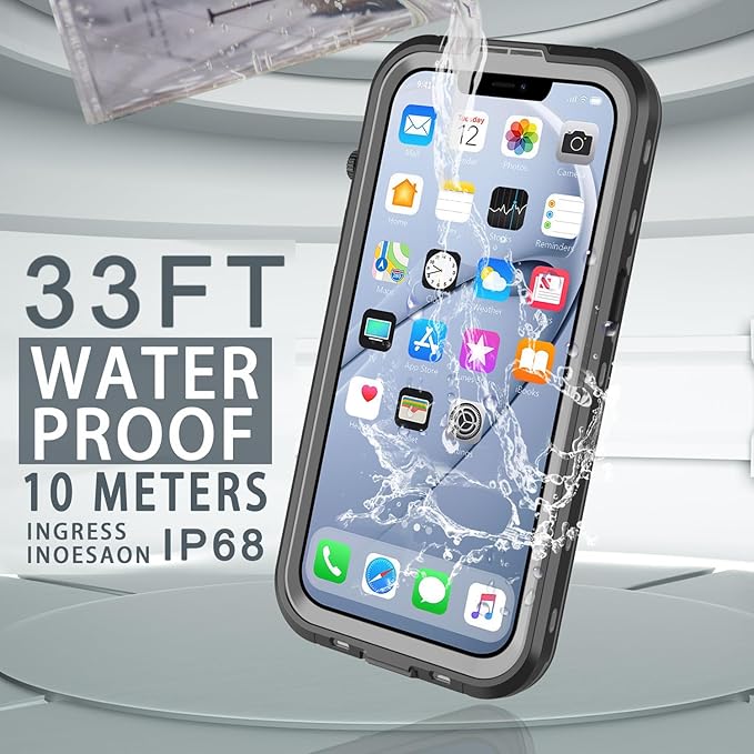 for iPhone 14 Case Waterproof, [Shockproof] [Dustproof] [IP68 Waterproof] Full-Body Hard Case Built-in [Lens Screen Protection] for Diving Case (Black, for iPhone 14 6.1in)
