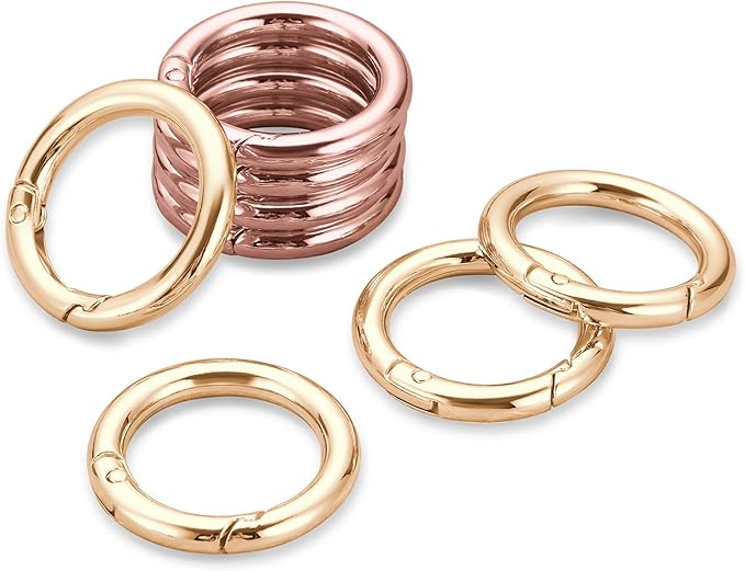 Gkeygo Key Ring Clip, 4/5 Inch Keychain Rings, 8 Pack Round Carabiner Clip for Keys, Buckle, Bags, Purses - Key Chain Hooks Replacement Keychains Lanyard DIY Crafts - Gold, Rose Gold