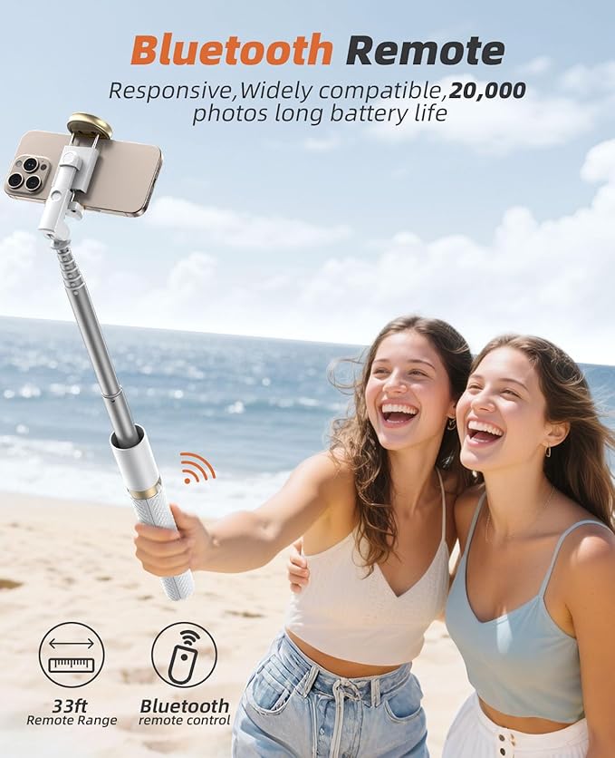 Vimose Phone Tripod & Selfie Stick with Remote, Portable, Lightweight for Video Recording Vlog, Extendable Travel Tripod Stand Compatible with iPhone Android, White, 62"