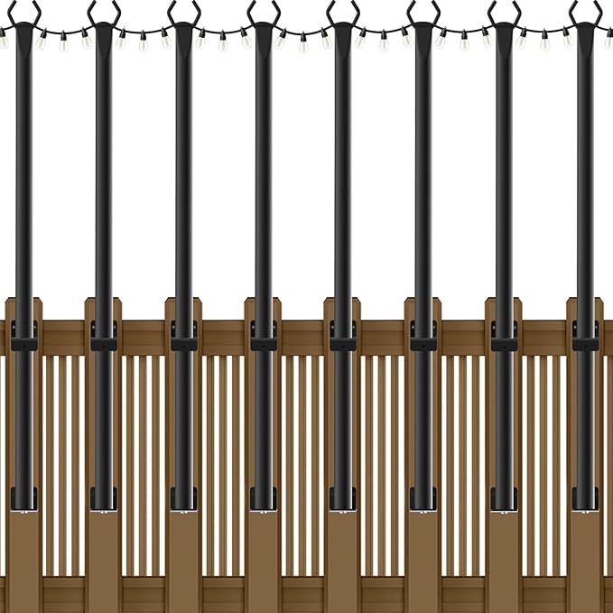 NUERPO 8 Pack String Light Poles,5Ft Metal Poles for Outdoor String Lights,Outdoor Light Poles with Post,Poles/Stand for Outside,Patio,Deck,Backyard,Garden Wedding,Party