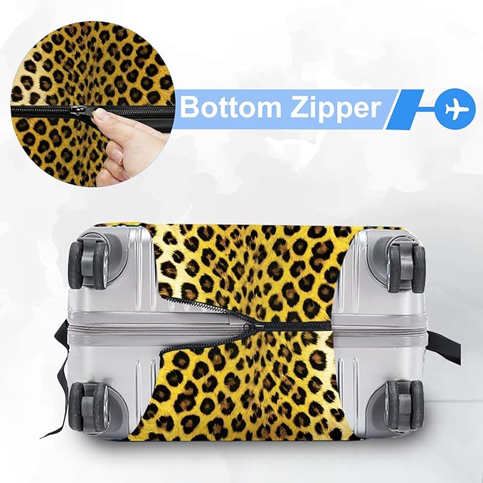 ANNA QUEEN Vintage Leopard Pattern Travel Luggage Cover -Stretchable Airplane Suitcase Protector Sleeve,Universal Washable Fit for 32-34 Inch Checked Baggage,Water Resistant Durable Luggage Protector