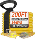 PlugSaf 200 ft 14/3 Gauge Yellow Extension Cord Outdoor with Lighted Indicator, Cold Weatherproof -40°C, Flexible Waterproof 3 Prong Extension Cord Outside,13A 1625W 14AWG SJTW, ETL Listed