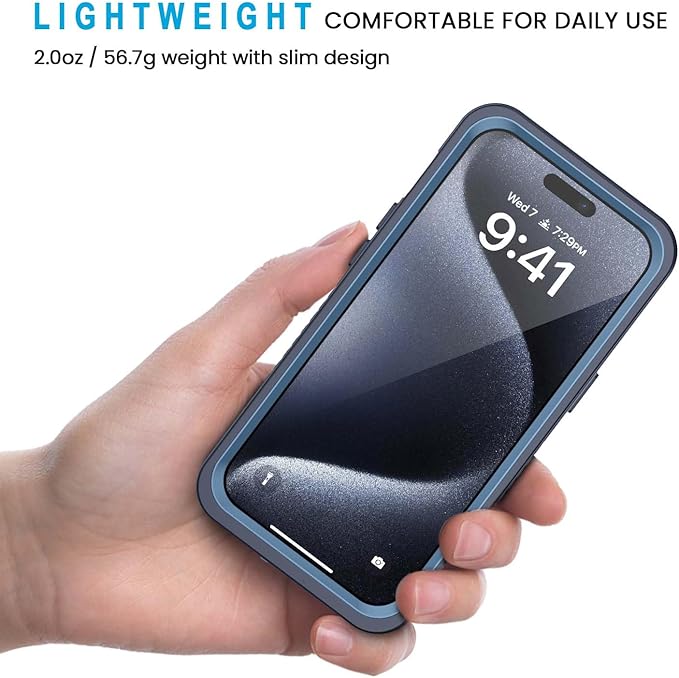 Lanhiem for 15 Pro Case, IP68 Waterproof Dustproof Shockproof Case with Built-in Screen Protector, Full Body Protective Heavy Duty Phone Cover for 15 Pro - 6.1 inch (Dark Blue)