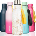 BJPKPK Insulated Water Bottles, 18 oz Stainless Steel Metal Water Bottle with Strap, BPA Free Leak Proof Jugs, Mugs, Flasks, Reusable Thermal Flasks for Sports & Travel, Marble-Amber