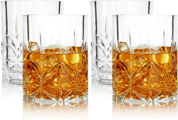 Lily's Home Unbreakable Acrylic Double Old Fashioned Whiskey Tumblers, Drinking Glasses for Liquor,Rum-Premium Shatterproof Glasses, ideal for indoor/outdoor,are reusable & crystal clear-13oz Set of 4