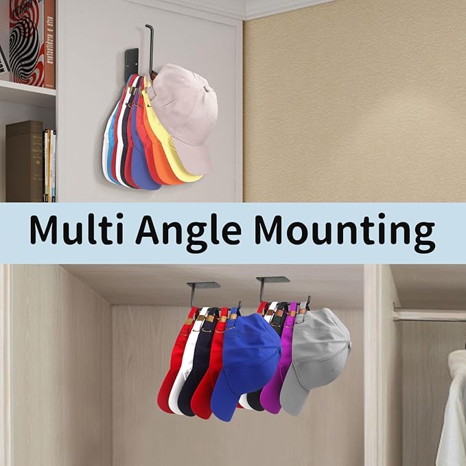 Hat Racks for Baseball Caps 2 Pack, Stainless Steel Adhesive Hat Hanger Hooks Holder for Wall, Multi-Purpose Strong Hook Organizer Can Hold More Than 20 Hats for Door/Closet