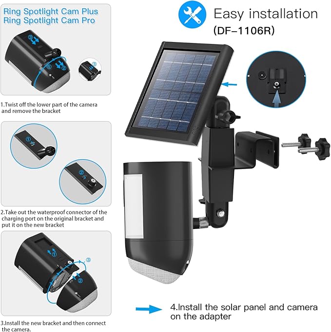 HOLACA 2-in-1 Weatherproof Gutter Mount for Stick Up Cam/Pro Solar Panel, Spotlight Cam Pro Battery and Outdoor Cam Plus Battery Outdoor Mount Accessories for Ring Solar Panel (Black)