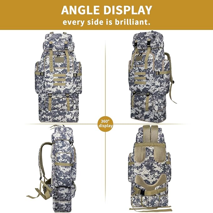 Hiking Backpack, 100L Large Camping Backpack, Expandable Waterproof MOLLE Rucksack, Outdoor Sport Travel Daypack Military Tactical Back pack for Men Women (Camouflage)