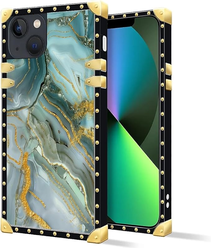 Compatible with iPhone 13 Case, Golden Texture Marble Veining Luxury Golden Decoration for Girl Women Soft TPU Shockproof Protective Hard PC Back for iPhone 13