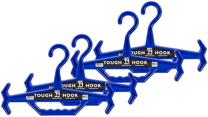 Tough Hook Original Heavy Duty Hangers – The Superhero of Hangers USA-Made, Anti-Slip ABS Resin Tactical Hanger for Police Gear, Scuba Gear & Dive BCD – DuraResin 200-lb Cap Wetsuit Hanger, 4 Blue
