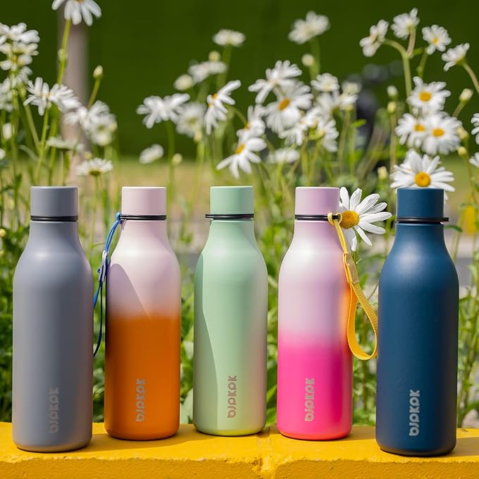 BJPKPK Insulated Water Bottles, 18 oz Stainless Steel Metal Water Bottle with Strap, BPA Free Leak Proof Jugs, Mugs, Flasks, Reusable Thermal Flasks for Sports & Travel, Grey