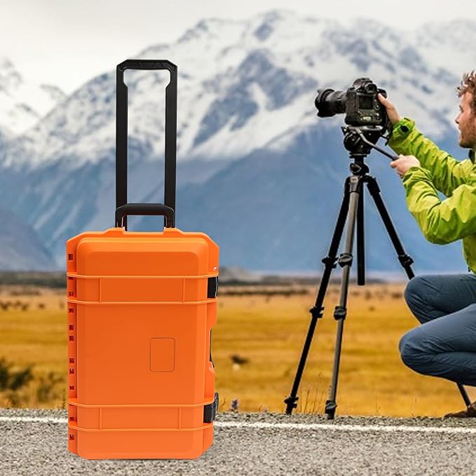 22" Weatherproof Hard Case Rolling Waterproof Case Dry Box with Foam Protective Cases Shockproof Hard Travel Cases For Cameras Lenses Electronic Equipment (Orange)