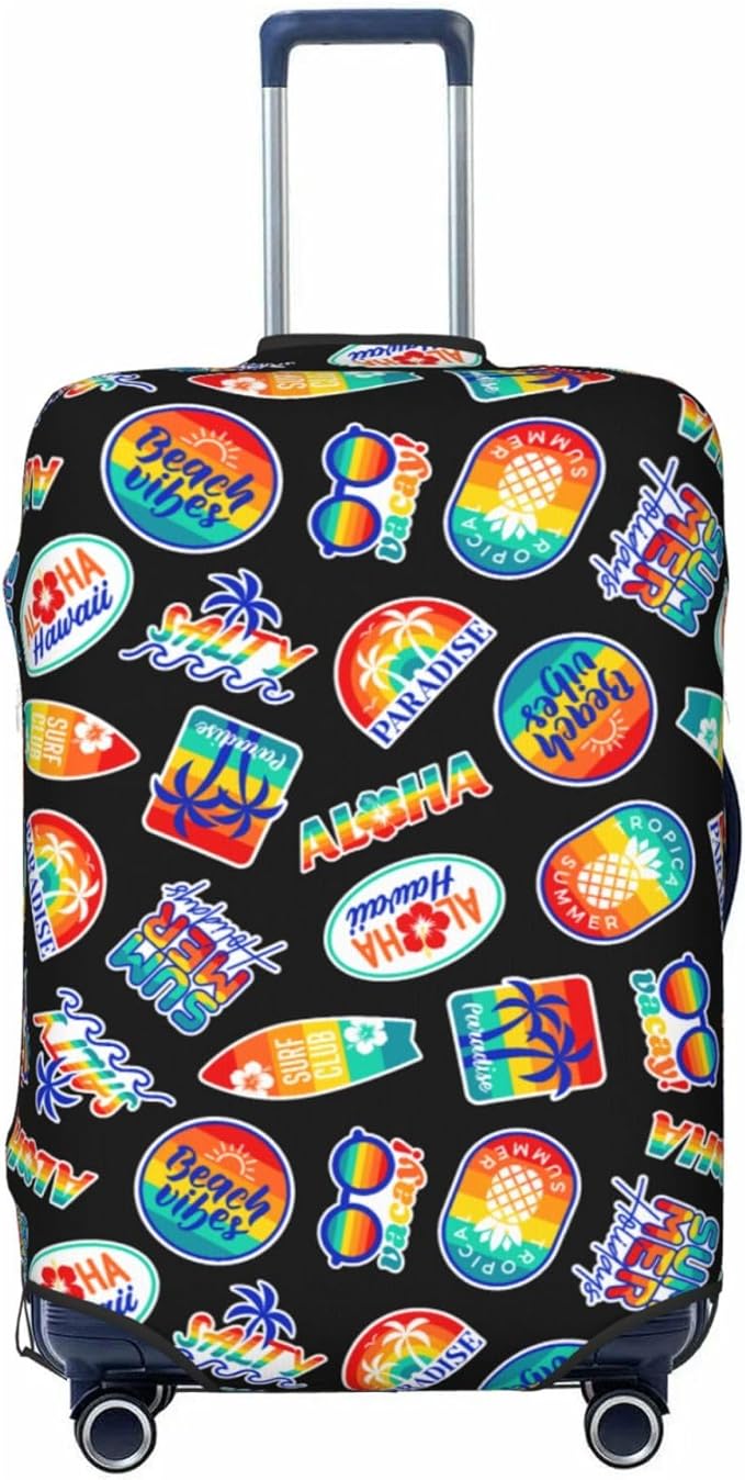 Tropical Vacation Badges Elastic Luggage Cover, Suitcase Protector For Travel (Fits 18-21 Inch Luggage)