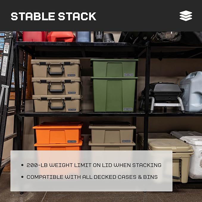 DECKED Payloader 64 L (1-Pack) - 200 lb Load Rated, Heavy-Duty Stackable Garage Storage Bins - Desert Tan