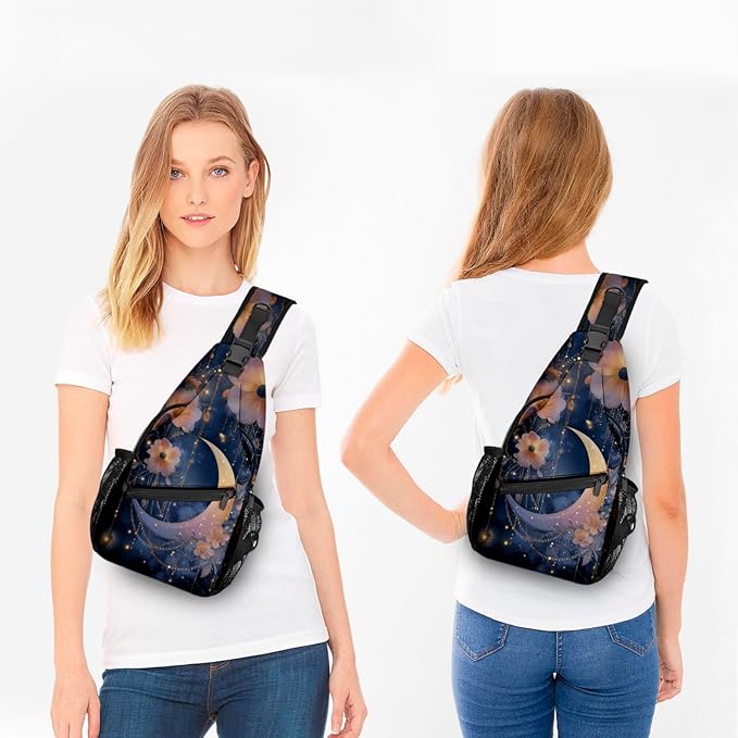FyLybois Moon Sling Bag for Women Lightweight Crossbody Backpack Casual Daypack with Adjustable Strap for Travel Work Hiking Everyday Use