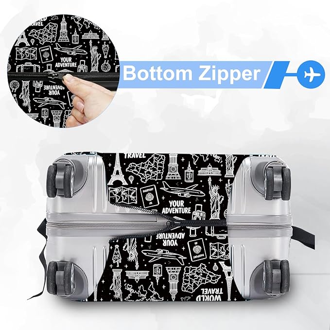 ANNA QUEEN Travel Seamless Pattern Luggage Cover -Stretchable Airplane Suitcase Protector Sleeve,Universal Washable Fit for 20-26 Inch Checked Baggage,Water Resistant Durable Luggage Protector,M