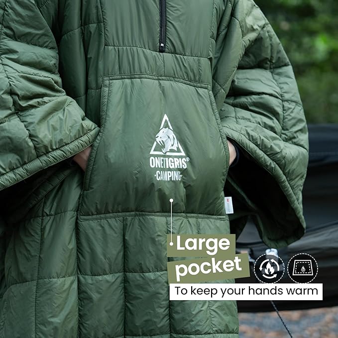ONETIGRIS Camping Blanket with with Recycled Synthetic Insulation,Wearable Hoodie Blanket | Ultralight Water-Resistant Warm Camping Blanket for Outdoor, Hiking, Stadium