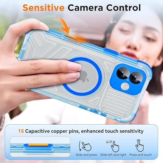WIFORT for iPhone 16 Plus Waterproof Case, [IP68 Underwater] [Blue Light Filter Lens] [15FT Military Shockproof], Fit for Magsafe Full Body Magnetic Frosted Phone Case with Lanyard, 6.7" Blue