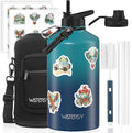 1 Gallon Water Bottle Insulated(Cold for 48 Hrs),BPA Free&Leak Proof,128oz Stainless Steel Water Jug,Large Water Bottle with Straw Spout Lids for Gym,Hiking,Camping&Travel,Gradient Blue