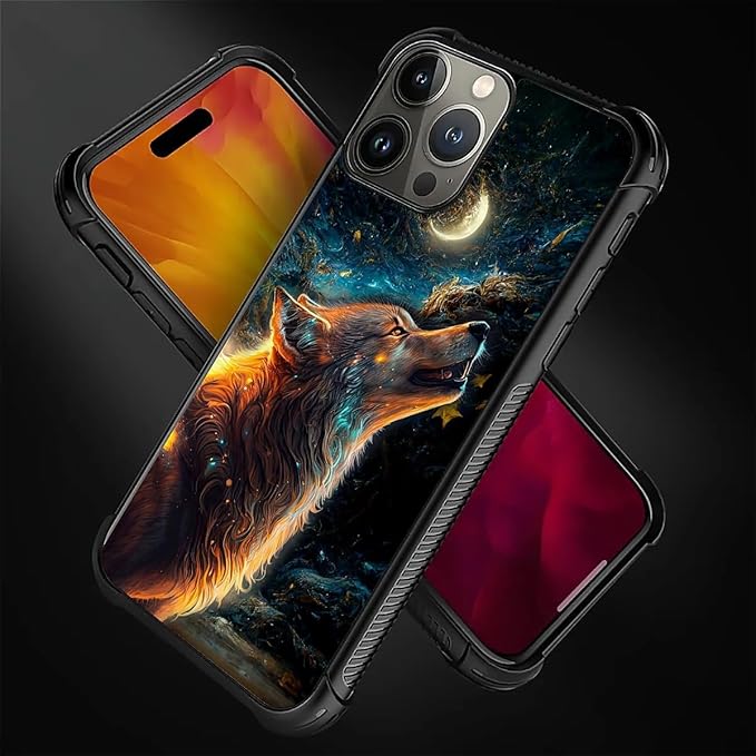 for iPhone 16 Pro Max Case, Star Cave Hungry Wolf Pattern Graphic Design Girl Boy Soft Silicone Hard Acrylic Shock Protection for iPhone 16 Pro Max