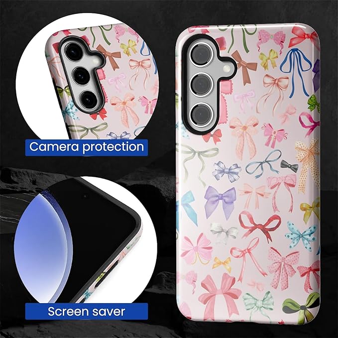for Samsung Galaxy S24 Case,HL2 Aesthetic Color Bow Tie Hybrid 2 Layer Hard Shell Silicone Protective Pattern Design Case