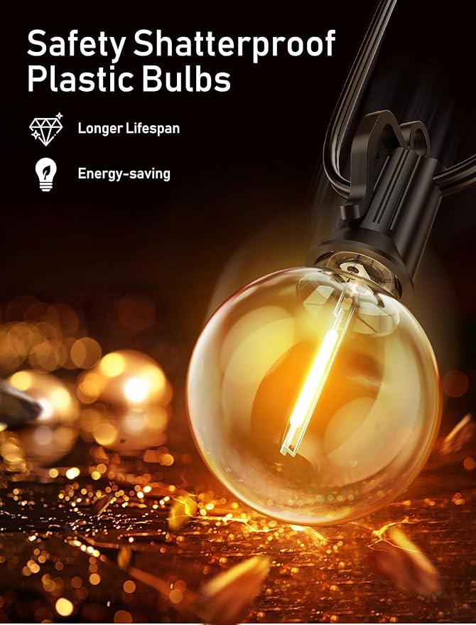 Brightown (2 Pack Outdoor String Lights - Globe Patio Lights 30 Ft with 30 G40 Shatterproof Bulbs, Waterproof Connectable Commercial Hanging Light for Backyard Bistro Porch Cafe Deck