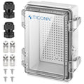 TICONN Outdoor Electrical Box Waterproof, Junction Box IP67 ABS Plastic Enclosure with Hinged Cover with Mounting Plate, Wall Brackets, Cable Glands (Clear, 5.9"x3.9"x2.8")