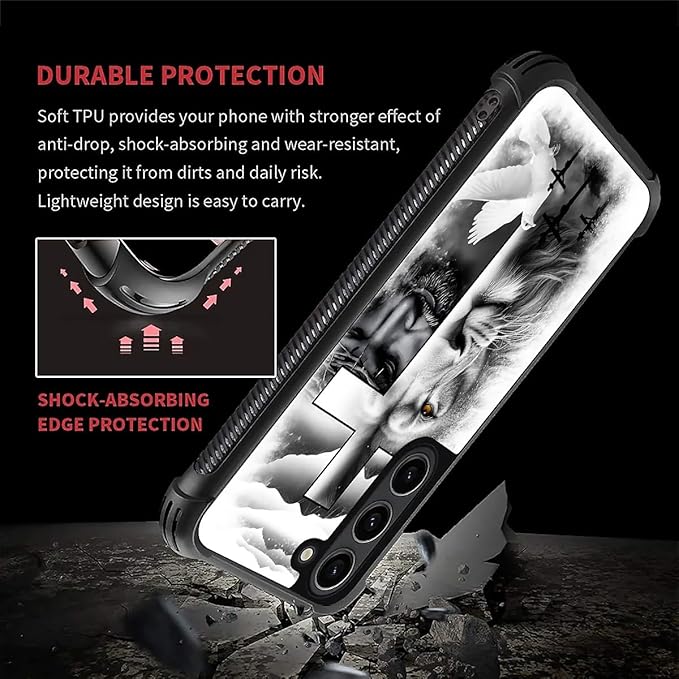 for Samsung Galaxy S23 Plus Case, Lion Cross Jesus Christ Dove Pattern Graphic Design Girl Boy Soft Silicone Hard Acrylic Shock Protection for Samsung Galaxy S23 Plus