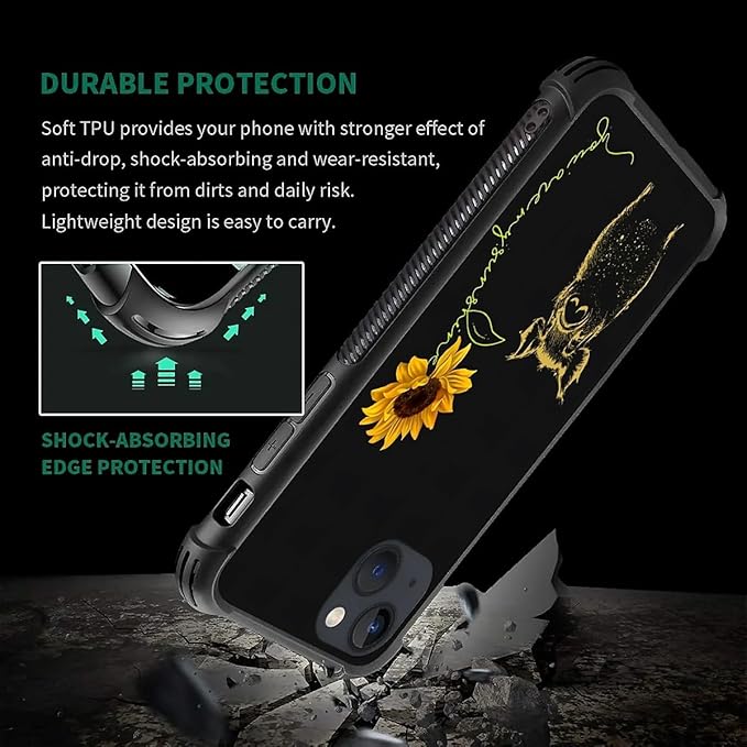 for iPhone 14 Case, Pig Sunflower Yellow Sunshine Pattern Graphic Design Girl Boy Soft Silicone Hard Acrylic Shock Protection for iPhone 14