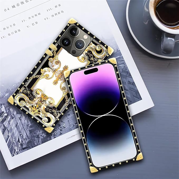 Compatible with iPhone 14 Pro Max Case, Gold Grain Flowers Luxury Golden Decoration for Girl Women Soft TPU Shockproof Protective Hard PC Back for iPhone 14 Pro Max