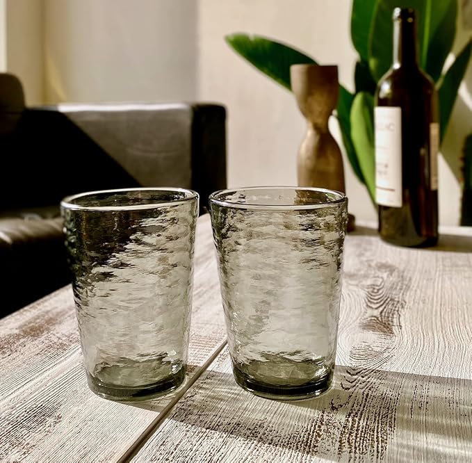 KLIFA- RIPPLE- 16 ounce, Set of 6, Acrylic Tumbler Drinking Glasses Cups, BPA-Free, Stackable Plastic Drinkware, Dishwasher Safe, Gray-Black