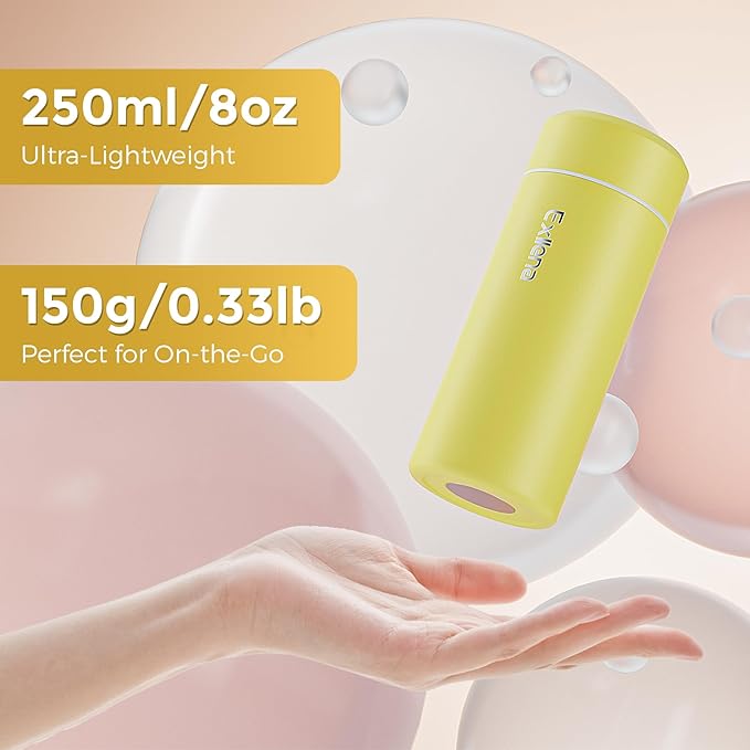 【Upgraded】Exllena Small Insulated Water Bottle 8 oz/250ml– Mini Insulated Water Bottle for Hot & Cold Drinks, Perfect Small Flask for Travel, Purse...(Yellow)