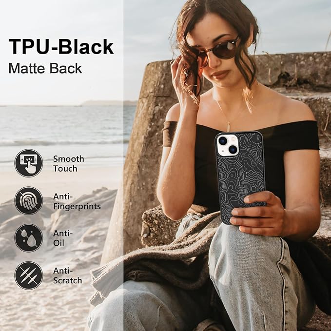 Aesthetic Topographic Map Phone Case Compatible with iPhone XR 11 12 13 14 15 16 Pro Pro Max Case, Black Abstract Line Pattern Design Shockproof TPU Phone Case Cover with Wireless Charging Support