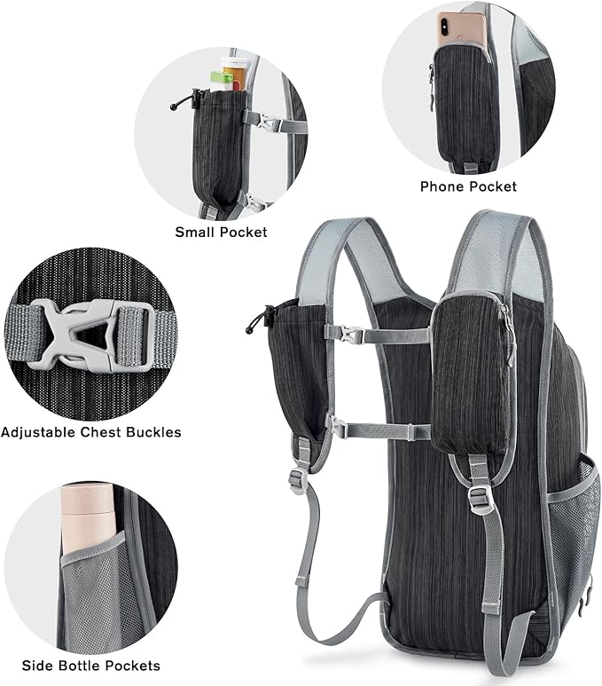 G4Free 15L Hiking Daypack Lightweight Travel Backpack Packable Outdoor Casual Foldable Shoulder Bag (Black)