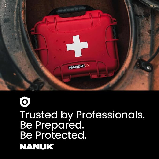 NANUK 904 Waterproof First Aid Box Empty with Lid Organizer & Dividers – Durable Medical First Aid Organizer Case, IP67-Rated, Dustproof, Impact-Resistant, Floats (10.2” x 7.9” x 4.5”) – Red