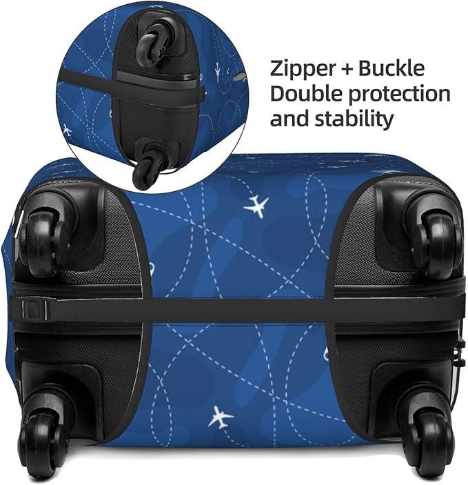 Travel Luggage Cover with Airplane & Route Pattern, Suitcase Protector For Travel (Fits 18-21 Inch Luggage)