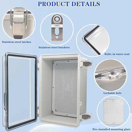 Outdoor Waterproof Electrical Box Junction Box Weatherproof IP67 ABS Plastic Enclosure Switch Router Project Box Electronics Enclosure with Mounting Plate Wall Bracket Clear 11.4"x7.5"x5.5"