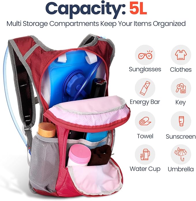 Shinylin 2 Pcs Kids Hydration Backpack with 1.5L Water Bladder Lightweight Kids Hiking Backpack Water Rucksack for Boys Girls Climbing Running